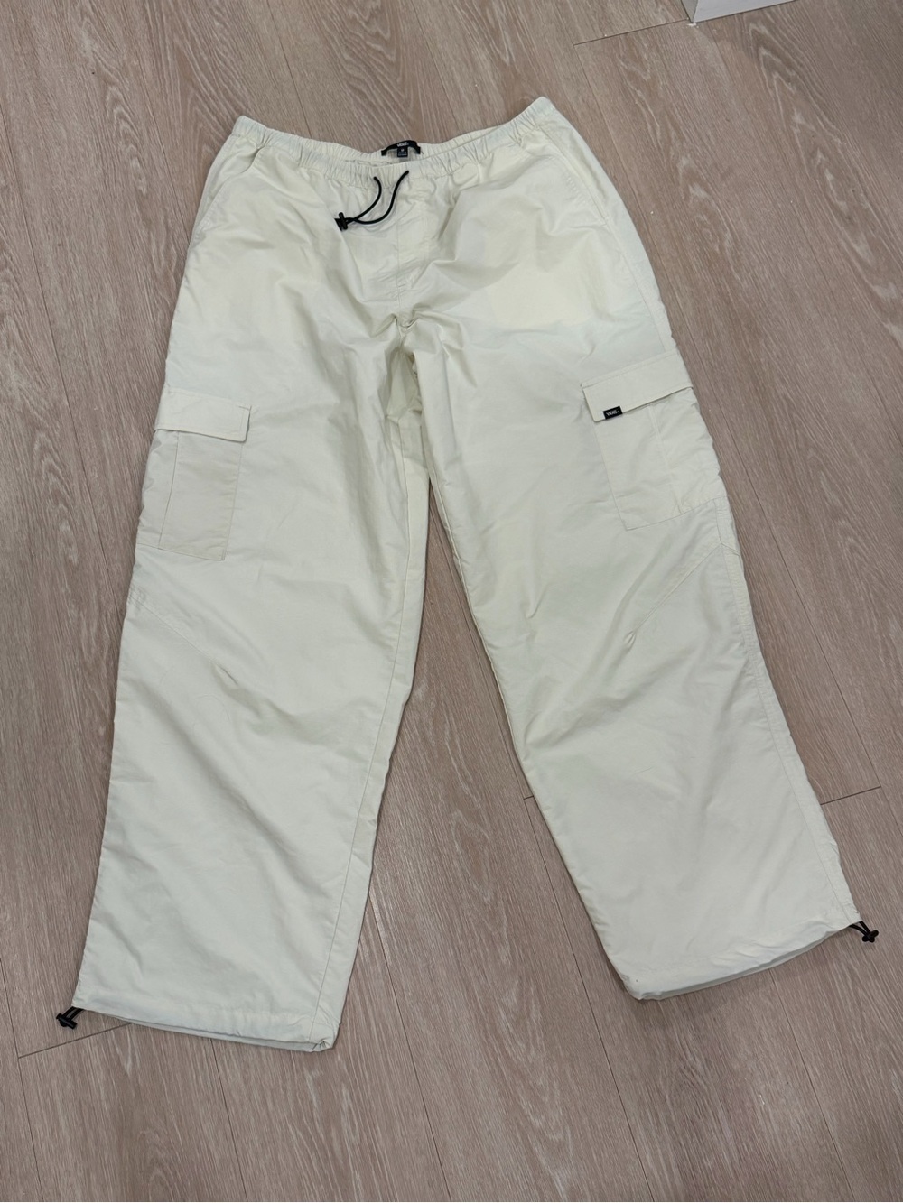 Vans Cream Riley Cargo Parachute Pants with Drawstring Waist - Picture 2 of 9
